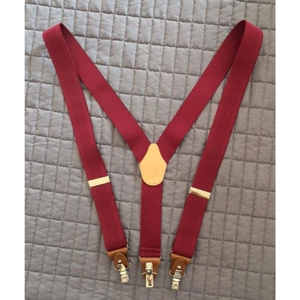 The British Belt Company Men’s Burgundy Y-Back Suspenders Braces Leather Trim